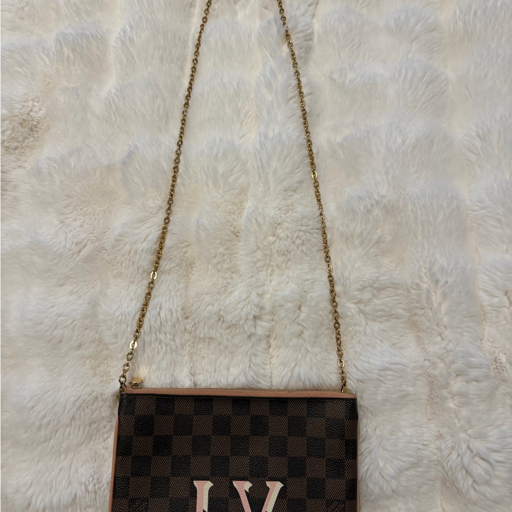 Louis Vuitton Damier Ebene Double Zip Pochette Crossbody Purse